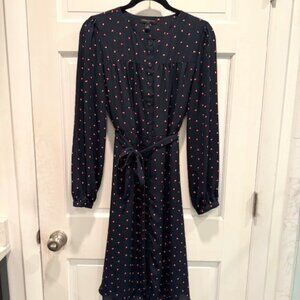 Banana Republic Beautiful Navy Long Sleeve Scattered Hearts Classic Dress (8)